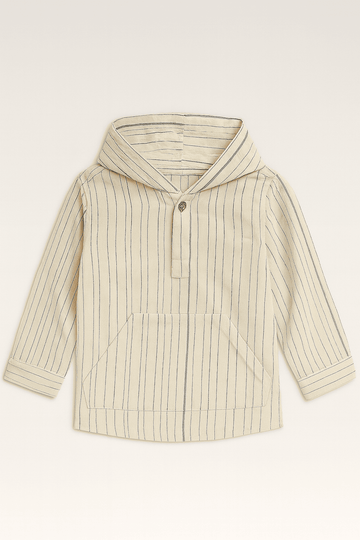 Boys Junior White Striped With Hooded Shirt Nawao.com