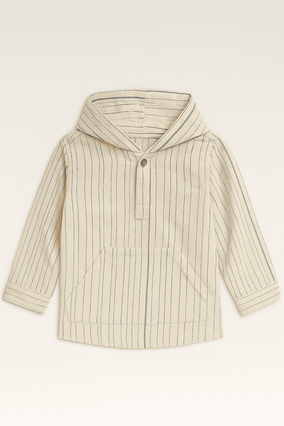 Boys Junior White Striped With Hooded Shirt Nawao.com