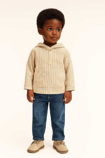 Boys Junior White Striped With Hooded Shirt Nawao.com