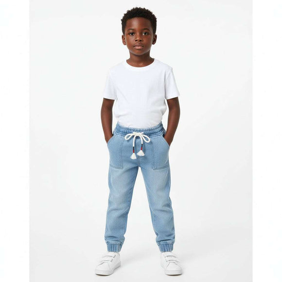 Boys Light Wash Knit Denim Jogger Light Wash Nawao.com