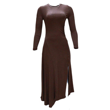 BROWN A LINE ROUCHED DETAIL DRESS Nawao.com