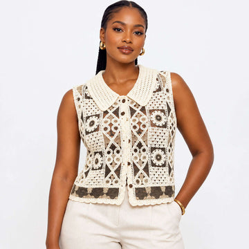 Brown Acrylic Crochet Top Brown Nawao.com