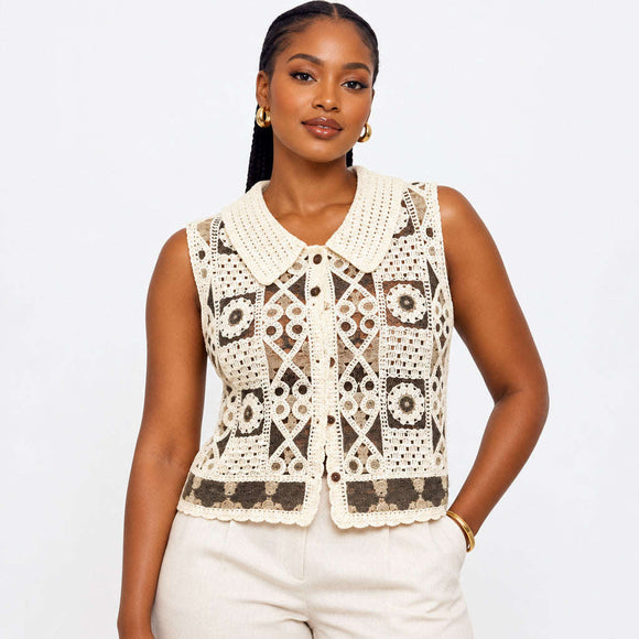 Brown Acrylic Crochet Top Brown Nawao.com