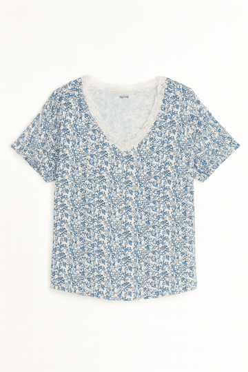 Brown Blue Floral Table Pyjama Set Nawao.com