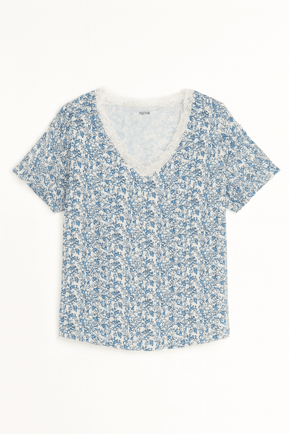 Brown Blue Floral Table Pyjama Set Nawao.com