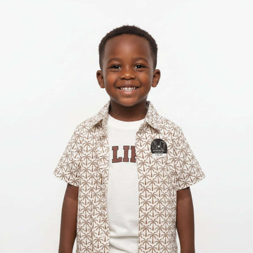 Brown Dobby Palm Aop Short Sleeve Shirt Brown Nawao.com