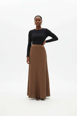 Brown Flared Hem Tetured Knitted Skirt Brown Nawao.com