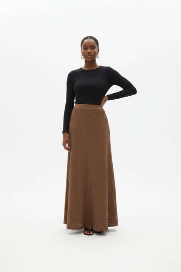 Brown Flared Hem Tetured Knitted Skirt Brown Nawao.com