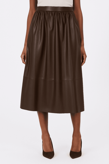 BROWN GATHERED SKIRT Nawao.com