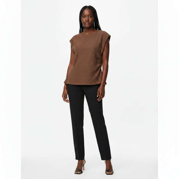 Brown Side Ruching Detail Tetured Knitted Top Brown Nawao.com