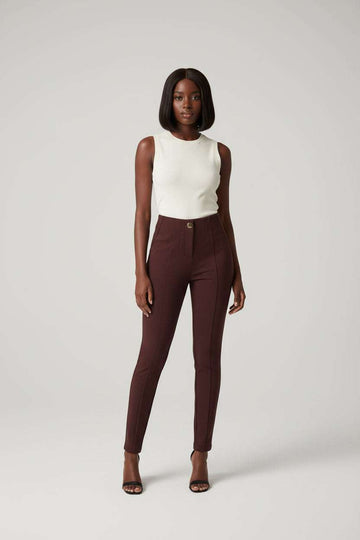 Brown  Single Button Dart Ponte Legging Nawao.com