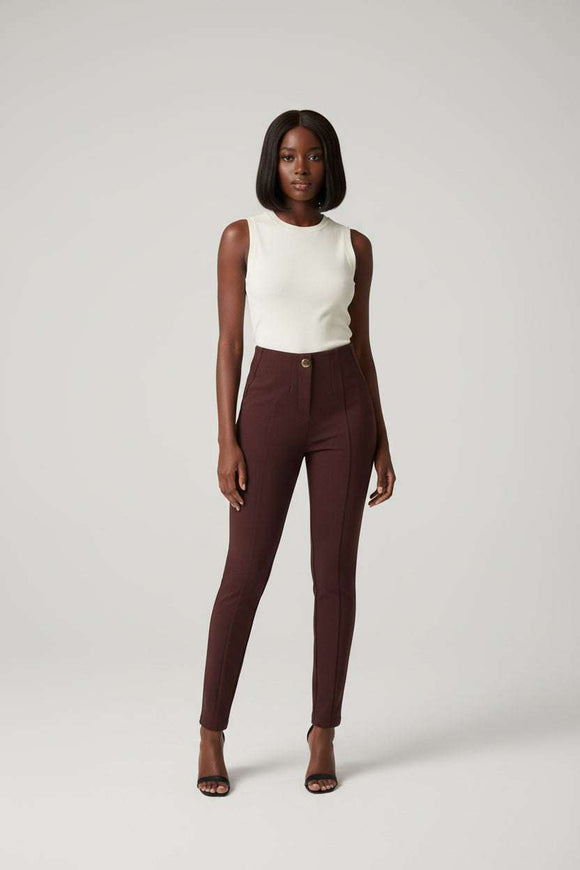 Brown  Single Button Dart Ponte Legging Nawao.com
