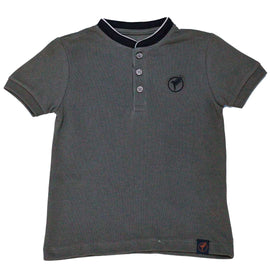 Brown Suede Mandarin Collar Short Sleeve Polo Nawao.com