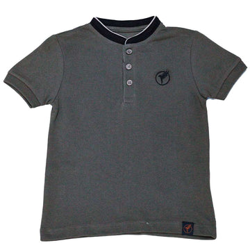 Brown Suede Mandarin Collar Short Sleeve Polo Nawao.com
