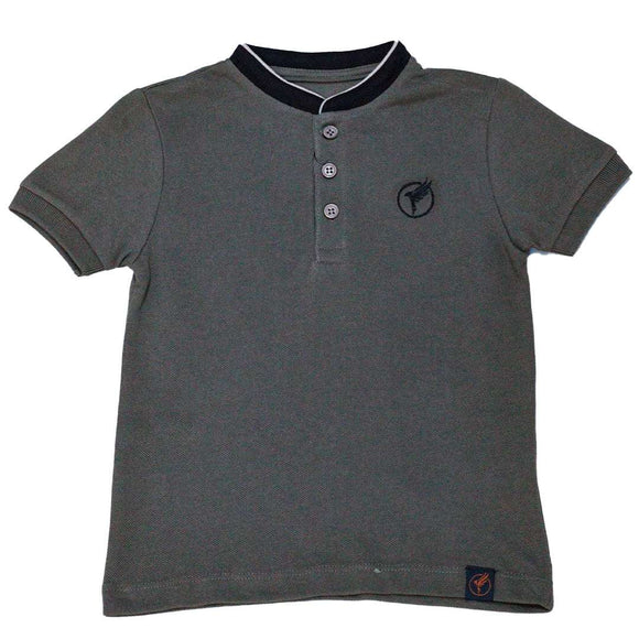 Brown Suede Mandarin Collar Short Sleeve Polo Nawao.com