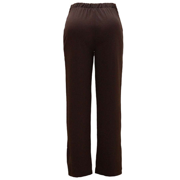 Brown Wide Leg Trousers With Button Detail Nawao.com