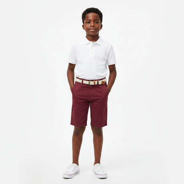 Burgundy Belted Dobby Shorts Burgundy Nawao.com