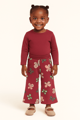 Burgundy Butterfly Allover Print Track Pants Burgundy Nawao.com