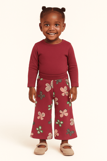 Burgundy Butterfly Allover Print Track Pants Burgundy Nawao.com