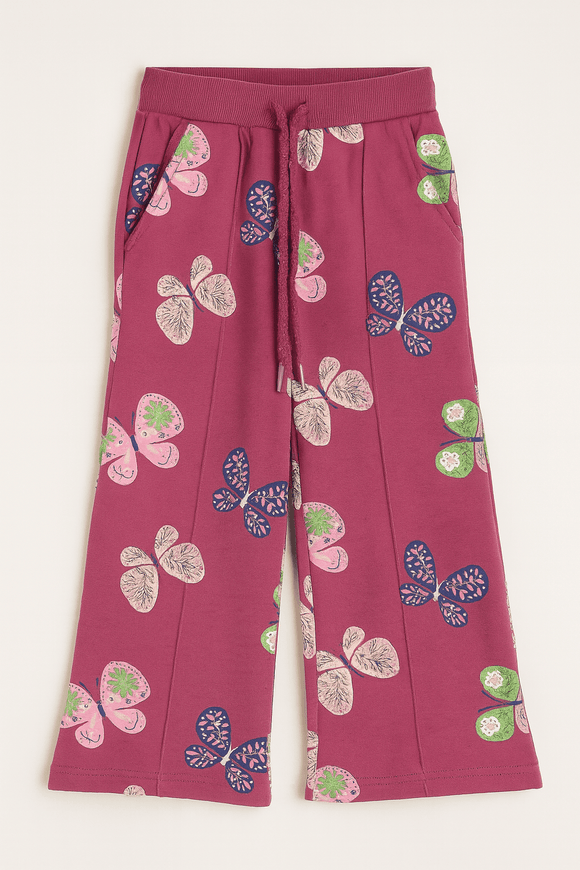 Burgundy Butterfly Allover Print Track Pants Burgundy Nawao.com