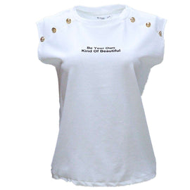 BUTTON DETAILED PLACEMENT PRINT DROP SHOULDER JERSEY TOP Nawao.com