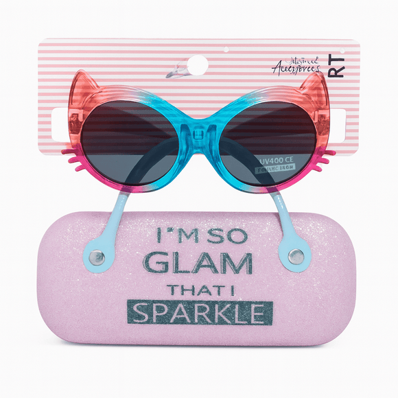 Cat Eye  Shaped Sunglasses With Character Embellished Case Nawao.com