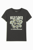 Charcoal Floral Printed T Shirt Charcoal Nawao.com