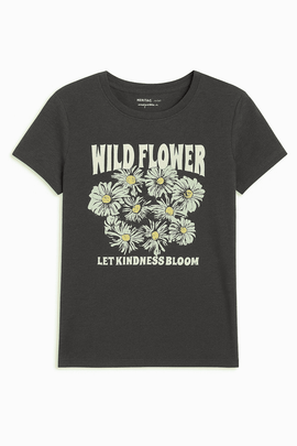 Charcoal Floral Printed T Shirt Charcoal Nawao.com