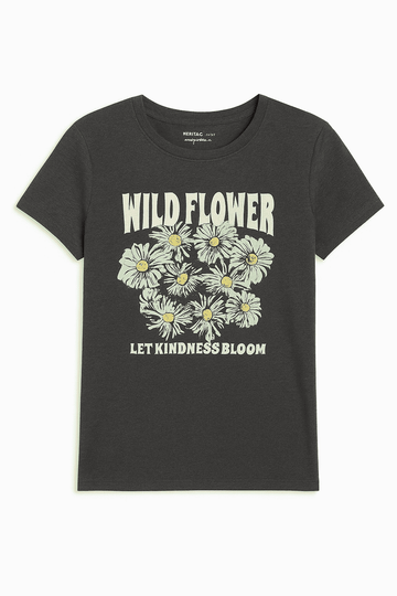 Charcoal Floral Printed T Shirt Charcoal Nawao.com