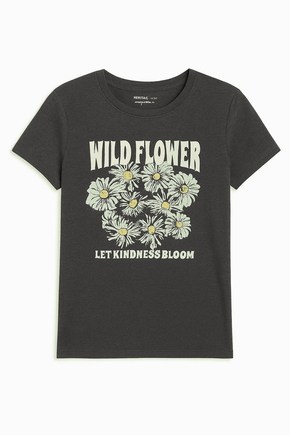 Charcoal Floral Printed T Shirt Charcoal Nawao.com