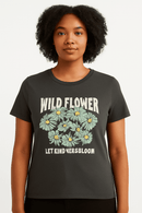 Charcoal Floral Printed T Shirt Charcoal Nawao.com