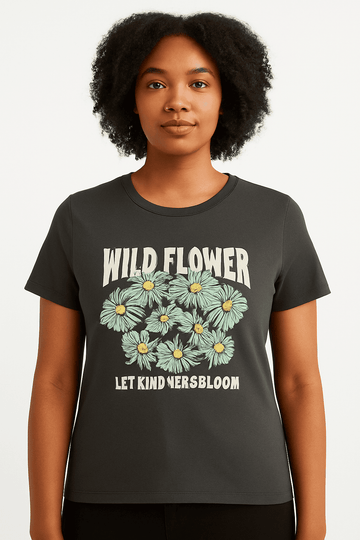 Charcoal Floral Printed T Shirt Charcoal Nawao.com