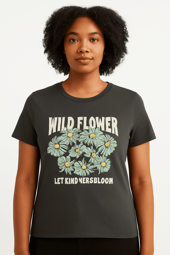 Charcoal Floral Printed T Shirt Charcoal Nawao.com