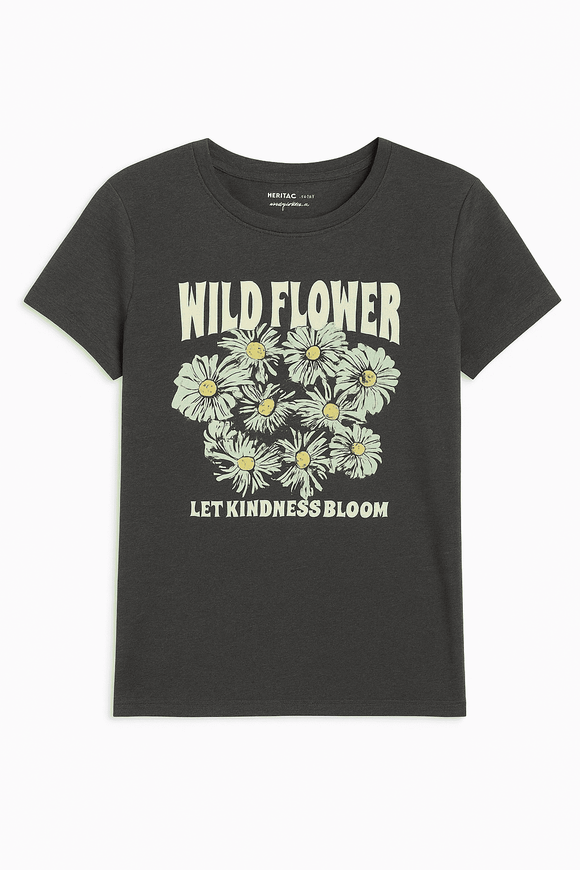 Charcoal Floral Printed T Shirt Charcoal Nawao.com