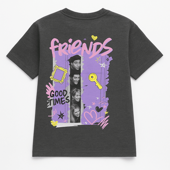 Charcoal Friends Oversized Printed T Shirt Nawao.com