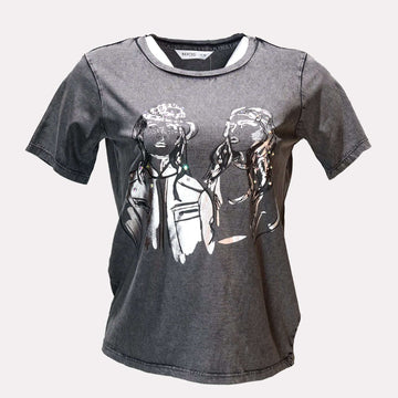 Charcoal Girl Foil Embellished T Shirt Nawao.com