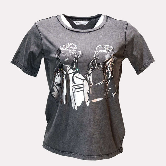 Charcoal Girl Foil Embellished T Shirt Nawao.com