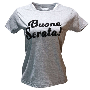 Charcoal Melange Bella Embellished Printed T Shirt Nawao.com