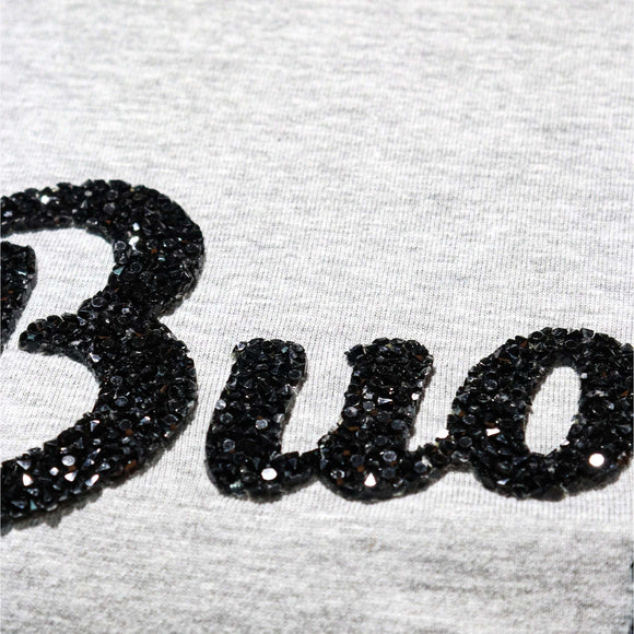Charcoal Melange Bella Embellished Printed T Shirt Nawao.com