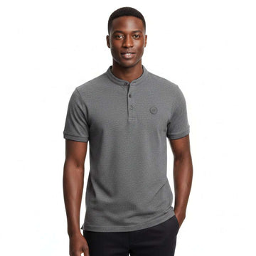 Charcol Standup Collar Polo Shirt Charcoal Nawao.com