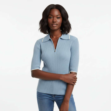 Contrast Piping Polo Pale Blue Nawao.com