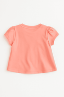 Coral Girl Placement Print Puff Sleeves Orange Nawao.com