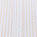 Coral Stripe Mandarin Collar Seersucker Shirt Nawao.com