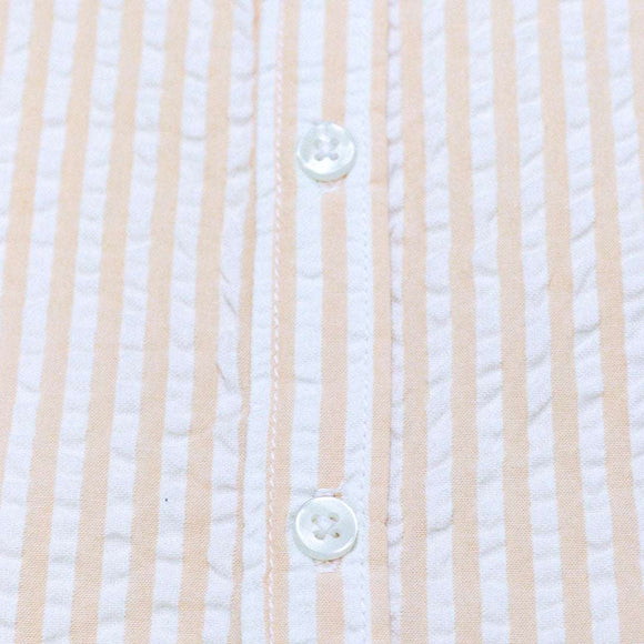 Coral Stripe Mandarin Collar Seersucker Shirt Nawao.com