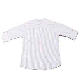 Coral Stripe Mandarin Collar Seersucker Shirt Nawao.com