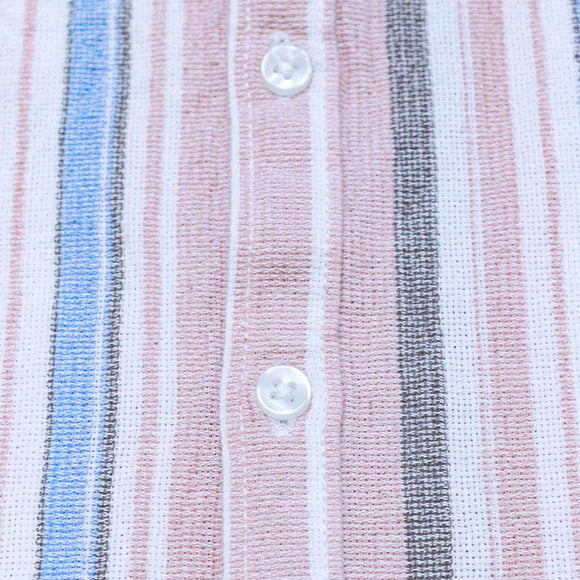 Coral Stripe Mandarin Collar Shirt Nawao.com