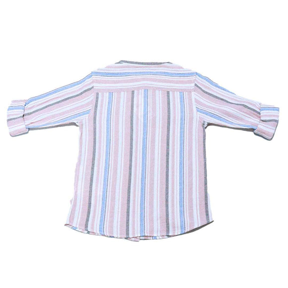 Coral Stripe Mandarin Collar Shirt Nawao.com