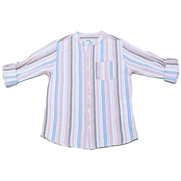 Coral Stripe Mandarin Collar Shirt Nawao.com