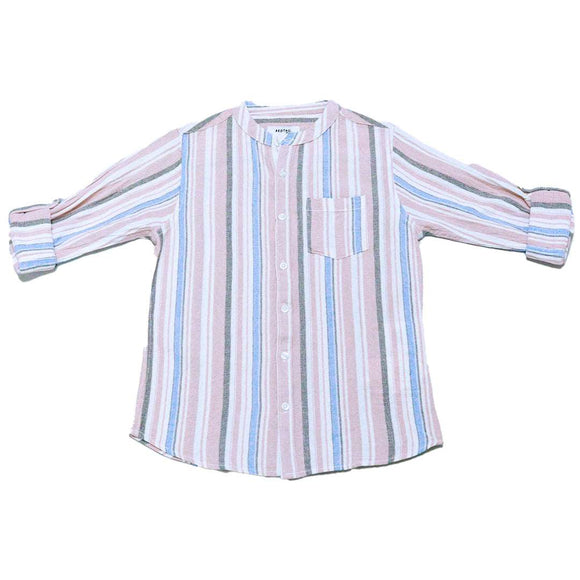Coral Stripe Mandarin Collar Shirt Nawao.com