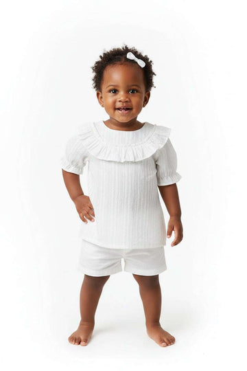 Cotton Dobby  Top With Puff Slv White Nawao.com